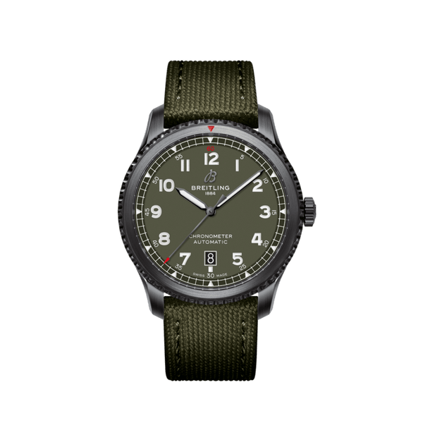 Breitling Aviator 8 Automatic 41 Black Steel Curtiss Warhawk M173152A1L1X1 Military Green Dial