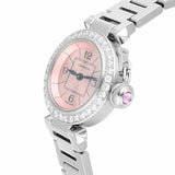 Cartier Miss Pasha W3140008 Steel 27mm Pink Dial Ladies Watch with Diamond Bezel