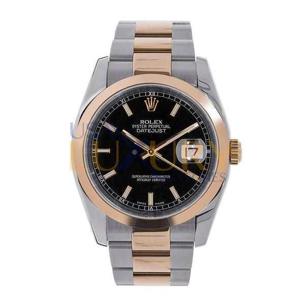 Rolex Datejust 36mm Reference 116201 Steel and Everose Gold Black Dial