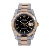 Rolex Datejust 36mm Reference 116201 Steel and Everose Gold Black Dial