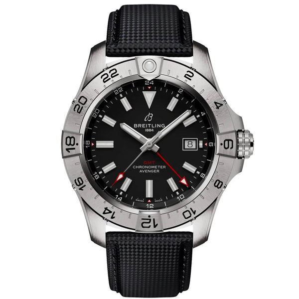 Breitling Avenger GMT A32320101B1X1 44mm Black Dial Stainless Steel with Leather Strap