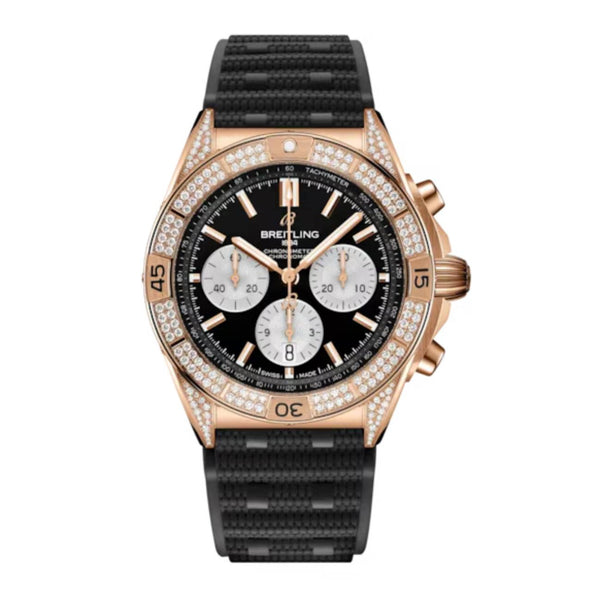 Breitling Chronomat B01 RB0134721B1S2 42mm 18k Red Gold Gem-Set Black Dial