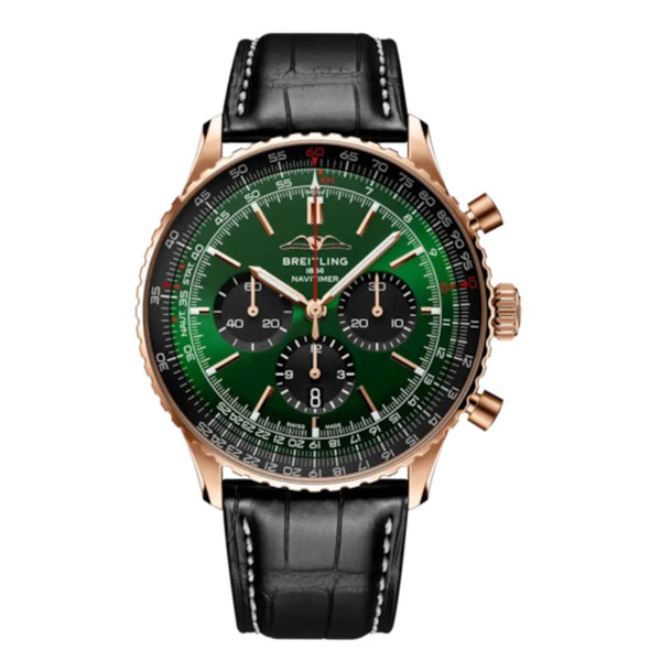 Breitling Navitimer B01 Chronograph RB0137241L1P1 46mm 18k Red Gold Green Dial 2025
