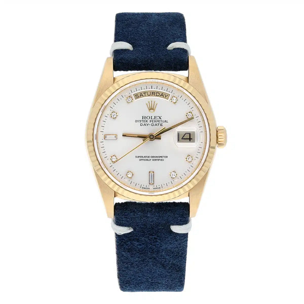 Rolex Day-Date 18238 36mm Yellow Gold Silver Dial with Diamond Hour Markers