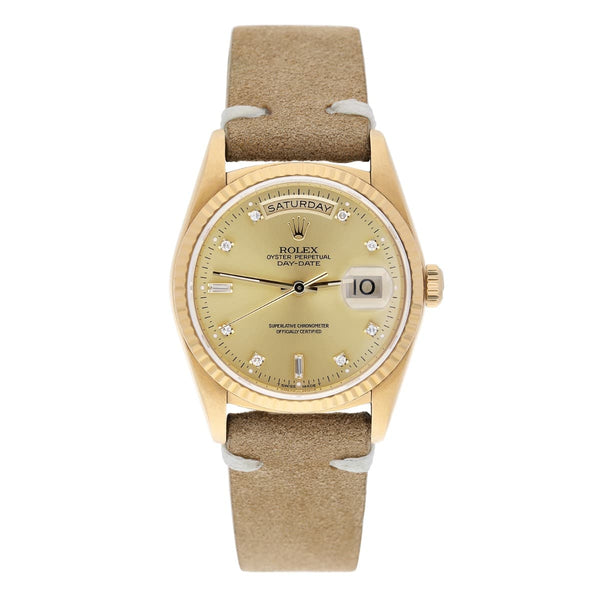 Rolex Day-Date 18238 36mm 18K Yellow Gold Champagne Dial Diamond Markers