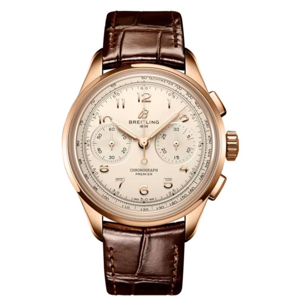Breitling Premier B25 Datora RB0930371G1P1 40mm Cream Dial 18k Red Gold