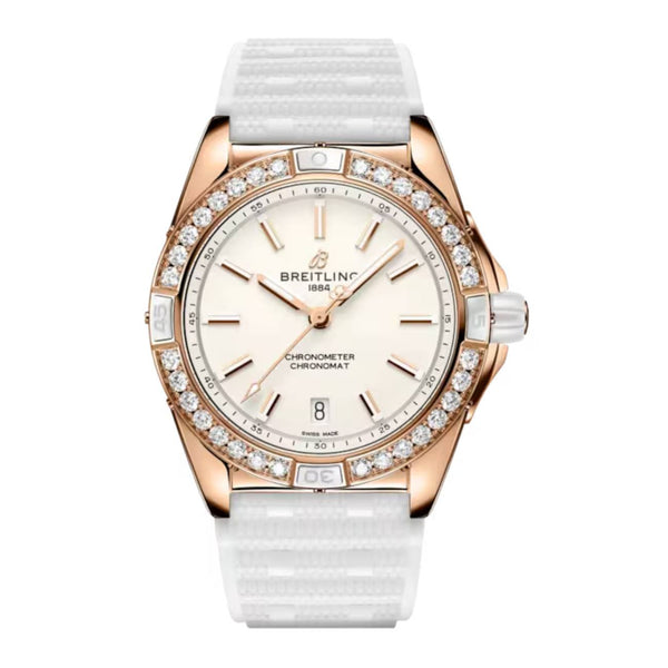 Breitling Chronomat R17356531G1S1 38mm White Dial 18k Red Gold Gem-Set