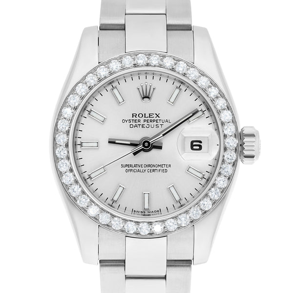 Rolex Lady-Datejust 179160 26mm Silver Dial Diamond Bezel with Box and Papers