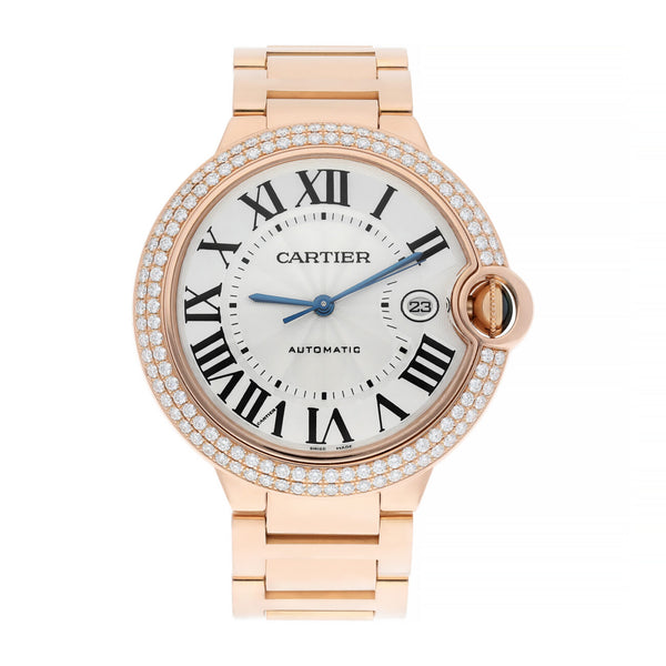 Cartier Ballon Bleu WE9008Z3 42mm 18k Rose Gold Diamond Bezel Watch