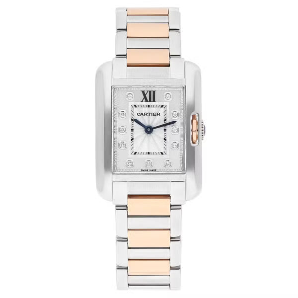 Cartier Tank Anglaise WT100024 30mm Steel and Rose Gold Diamond Numeral Dial