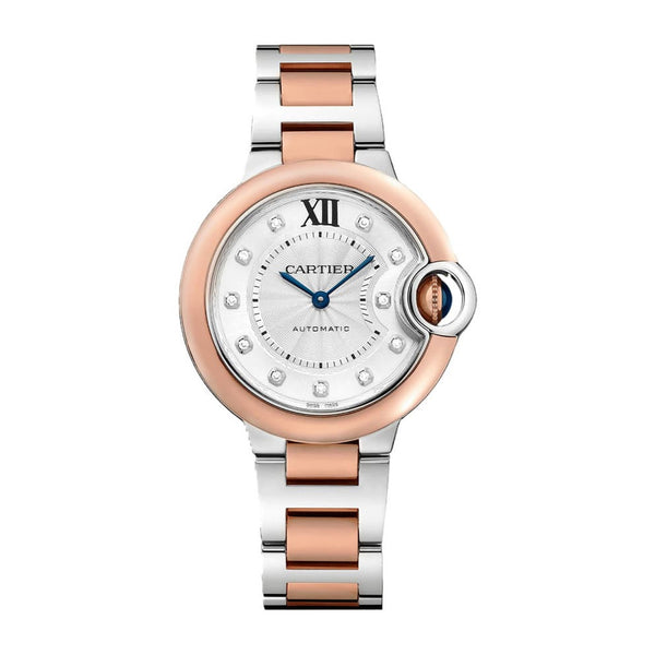 Cartier Ballon Bleu W3BB0021 33mm Rose Gold & Steel Silver Dial with Diamond Hour Markers
