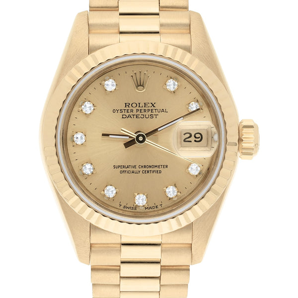 Rolex Lady-Datejust 69178 26mm Yellow Gold Champagne Dial with Diamond Hour Markers
