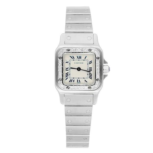 Cartier Santos Galbée W20017D6 24mm White Dial Diamond Bezel