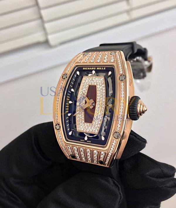Richard Mille RM 07-01 Rose Gold Red Snow Diamonds Jasper Dial Watch