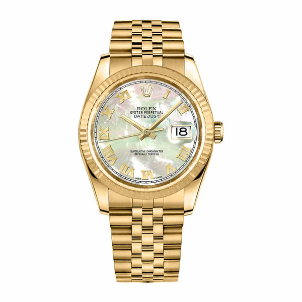 Rolex Datejust 36 116238 Yellow Gold Mother of Pearl Roman Dial Jubilee Bracelet