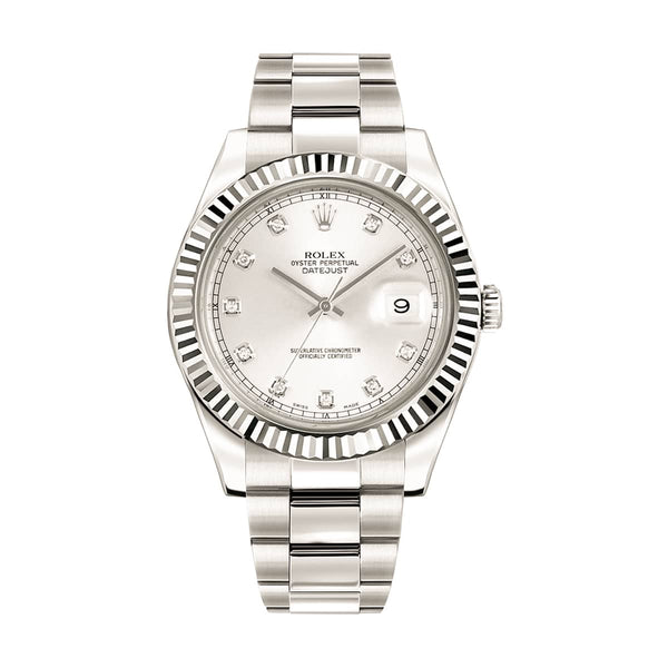 Rolex Datejust II 116334 41mm Steel Silver Diamond Dial with 18K White Gold Bezel