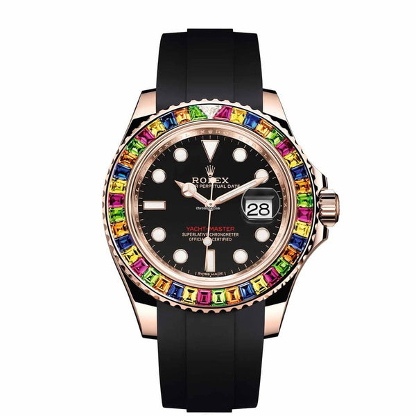 Rolex Yacht-Master 116695SATS 40mm 18k Everose Gold Black Dial Rainbow Gem-Set Bezel