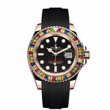 Rolex Yacht-Master 116695SATS 40mm 18k Everose Gold Black Dial Rainbow Gem-Set Bezel