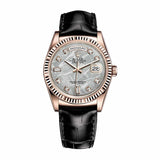 Rolex Day-Date 118135 Rose Gold Meteorite Diamond Dial 36mm Black Leather Strap