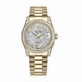Rolex Day-Date 118388 36mm Yellow Gold Diamond Bezel Meteorite Dial President Bracelet