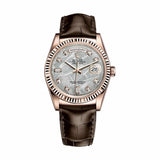 Rolex Day-Date 118135 Rose Gold 36mm Meteorite Diamond Dial Brown Leather Strap