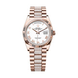 Rolex Day-Date 36 128235-0071 White Roman Dial Diamond-Set President Bracelet Everose Gold