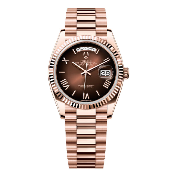 Rolex Day-Date 36 128235-0075 Rose Gold Chocolate Roman Dial