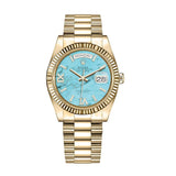 Rolex Day-Date 36 128238-0071 18K Yellow Gold Turquoise Diamond Dial President Bracelet
