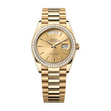 Rolex Day-Date 36 128348RBR-0026 Champagne Dial Yellow Gold Diamond Bezel