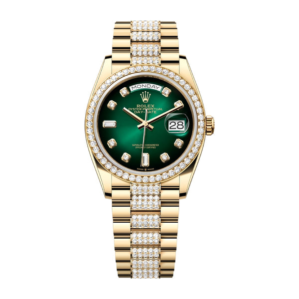 Rolex Day-Date 36 128348RBR-0036 Green Ombré Diamond Dial and Diamond-Set President Bracelet