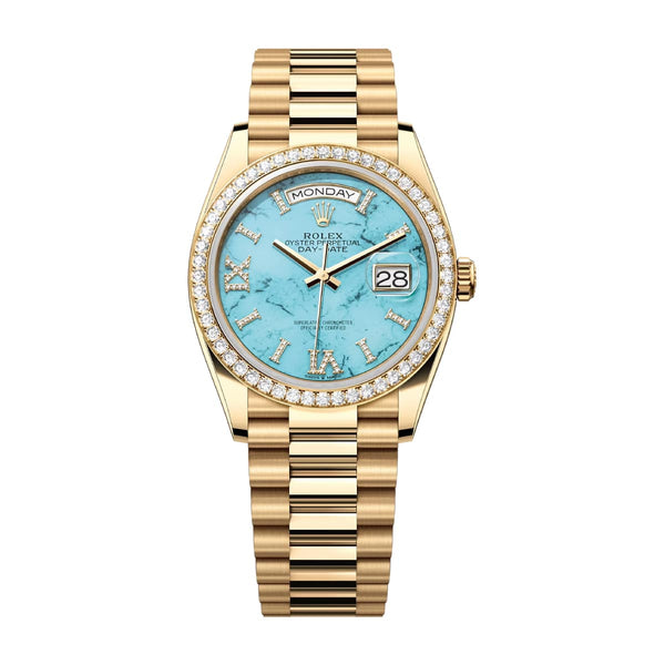 Rolex Day-Date 36 128348RBR-0037 Turquoise Diamond Dial Yellow Gold