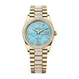 Rolex Day-Date 36 128348RBR-0038 Turquoise Dial Diamond-Set President Bracelet Yellow Gold