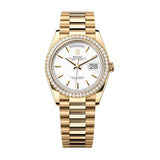 Rolex Day-Date 36 128348RBR-0047 White Dial Yellow Gold Diamond Bezel