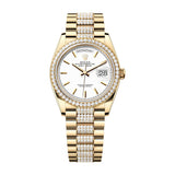 Rolex Day-Date 36 128348RBR-0048 White Dial Diamond-Set President Bracelet Yellow Gold
