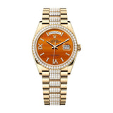 Rolex Day-Date 36 128348RBR-0050 Carnelian Dial Diamond-Set President Bracelet in Yellow Gold