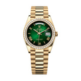 Rolex Day-Date 36 128348RBR-0068 Green Ombré Roman Dial Yellow Gold Diamond Bezel