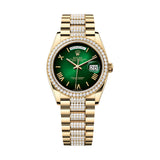 Rolex Day-Date 36 128348RBR-0069 Green Ombré Roman Dial Diamond-Set President Bracelet Yellow Gold