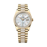 Rolex Day-Date 36 128348RBR-0071 White Mother-of-Pearl Diamond Dial in 18kt Yellow Gold