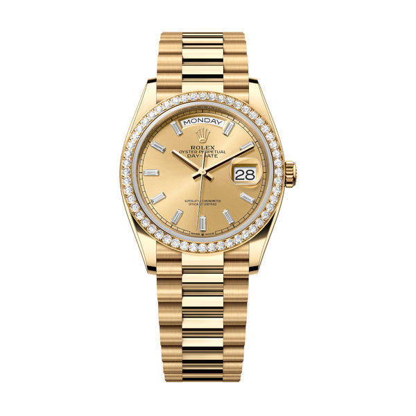 Rolex Day-Date 36 128348RBR-0080 Champagne Diamond Dial Yellow Gold