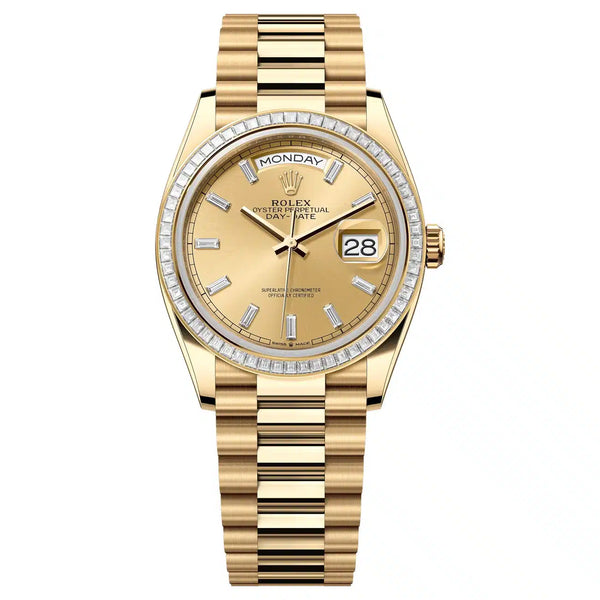 Rolex Day-Date 128398TBR-0037 36mm Yellow Gold Champagne Dial Diamond Bezel