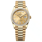 Rolex Day-Date 128398TBR-0037 36mm Yellow Gold Champagne Dial Diamond Bezel