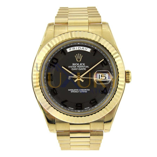 Rolex Day-Date II 218238 Black Dial 18K Yellow Gold President Bracelet 41mm