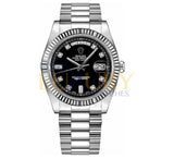 Rolex Day-Date II 218239 41mm White Gold Black Dial Diamond Fluted Bezel