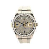 Rolex Day-Date II 218349 41mm 18k White Gold Factory Diamond Bezel and Diamond & Sapphire Silver Dial