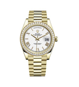 Rolex Day-Date 40 228348RBR-0034 White Roman Dial Diamond Bezel 18kt Yellow Gold President Bracelet 40mm