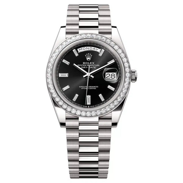 Rolex Day-Date 40 Ref. 228349RBR-0003 Bright Black Dial White Gold President Bracelet