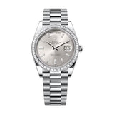 Rolex Day-Date 40 228396TBR-0011 Platinum Diamond Bezel Silver Dial