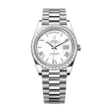Rolex Day-Date 40 228396TBR-0018 Platinum Diamond Bezel White Roman Dial