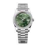 Rolex Day-Date 40 228396TBR-0020 Platinum Diamond Bezel Green Roman Dial