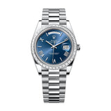 Rolex Day-Date 40 228396TBR-0026 Platinum Blue Roman Dial Diamond Bezel
